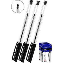 Siyah Tükenmez Kalem 2021 1.0mm 3 Adet Pensan Şeffaf Üçgen Gövde Plastik Kapaklı Tükenmez Kalem Büro Ofis