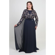 Kadın Kruvaze Yaka Görünümlü Pullu Astarlı Şifon Uzun B.b. Elbise