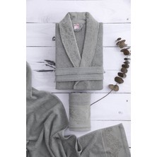 Fiesta Pamuklu Jakarlı Tekli Bornoz Seti - Antrasit