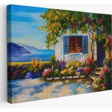  Deniz Manzaralı Güzel Ev Dekoratif Kanvas Duvar TABLOSU-3437