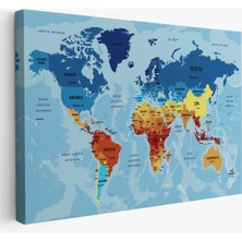  Türkçe Dünya Haritası Ülke Başkentli ve Okyanuslu Dekoratif Kanvas Tablo 2194