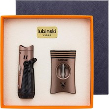 Lubinski Yeni Seri Çakmak ve Kesici Puro Seti Bronz