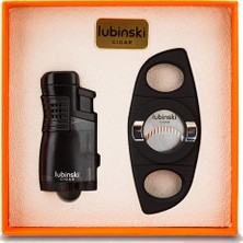 Lubinski 3 Torch Çakmak Ve Kesici Puro Seti Siyah