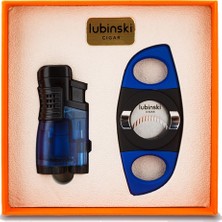 Lubinski 3 Torch Çakmak Ve Kesici Puro Seti Mavi