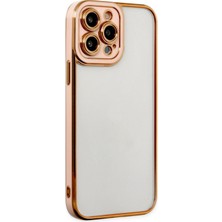 Newface Apple iPhone 13 Pro Elegant Liva Lens Kapak – (Şeffaf Gövde, Altın Çerçeveli Kamera Koruma) - Rose