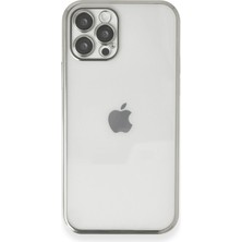 Newface Apple iPhone 12 Pro Crystal Shield Lensli Silikon (Lens Protector / Kamera Koruyucu Kılıf) - Gümüş