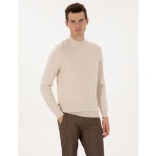 Pierre Cardin Erkek Krem Slim Fit Yarım Balıkçı Yaka Triko Kazak 50317520-VR071