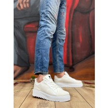 ET0803 Yüksek Taban Triko Beyaz Erkek Ayakkabı