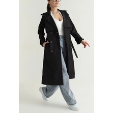 Kadın Regular Kruvaze Yaka Düğmeli Kemerli Uzun Trençkot 5711045