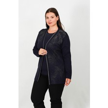 Lanze İçi Kısa Kol Bluzlu Kadın Ceketli İnce Takım 5201T Şık Lacivert Desenli Tasarım