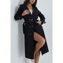 Kadın Regular Kruvaze Yaka Düğmeli Kemerli Uzun Trençkot 5711045