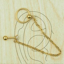 Aida Jewelss 316 L Cerrahi Çelik Tek Taş Zincirli Tasarım Köprü Piercing