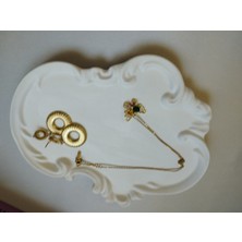 Dekoratif Dantel Görünümlü Tabak Vintage Tabak, Takı Tabağı, Sunum Tepsisi VERNIKLI(20X16CM)