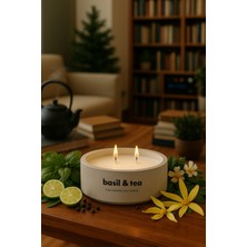 Dekoratif El Yapımı Yatay Mum : Çift Fitilli : Kokulu Soya Mum : Basil & Tea