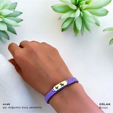 14 Ayar Altın Plakalı Oğlak Burçlarına Özel Kelebek Figürlü Doğal Mor Derili Hediye BILEKLIK-653BURÇ