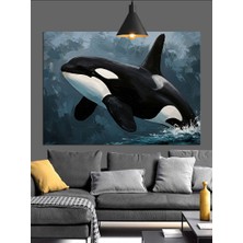 Okyanusta Zıplayan Katil Balina Dekoratif Kanvas - Mdf Ahşap Tablo
