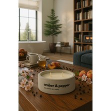 Dekoratif El Yapımı Yatay Mum : Çift Fitilli : Kokulu Soya Mum : Amber & Pepper