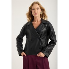 S Deri 2 Cep Kollar Kuşaklı Ceket