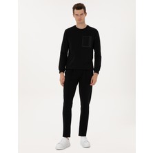 Pierre Cardin Erkek Siyah Slim Fit Nervürlü Düz Paça Eşofman Altı 50317659-VR046
