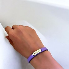 14 Ayar Altın Plakalı Leyla Ismine Özel Doğal Mor Derili Kelebek Figürlü Hediye BILEKLIK-653ISIM