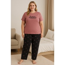 Büyük Beden Pijama Takımı Pembe Baskılı Lo-Ans