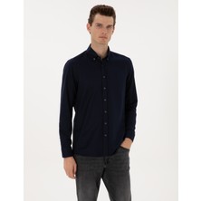 Pierre Cardin Erkek Lacivert Mikro Desenli Slim Fit Uzun Kollu Gömlek 50316747-VR033