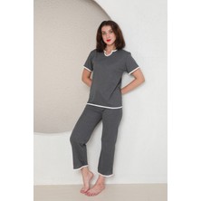 Kadın Kısa Kollu Gri Pijama Takımı
