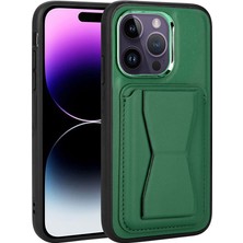 Mobicas Apple iPhone 14 Pro Uyumlu Pu Deri Memo Kapak Koyu Yeşil
