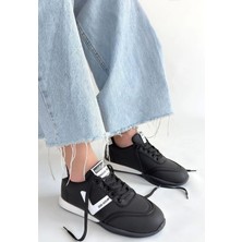 Jowen Siyah Cilt Beyaz Detaylı Bağcıklı Spor Ayakkabı