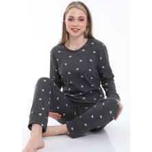 Kadın Uzun Kollu Yazlık Kalpli Pijama Takımı