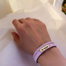 14 Ayar Plakalı Altın Bal Maske Temalı Açık Mor Derili Kelebek Figürlü Hediye BILEKLIK-655SEMBOL