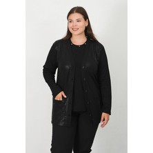 Merserize Deri Baskı Desenli Düğmeli Hırka