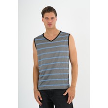 V Yaka Çizgili Kolsuz T-Shirt