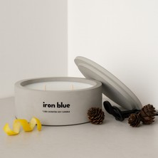 Dekoratif El Yapımı Yatay Mum : Çift Fitilli : Kokulu Soya Mum : Iron Blue