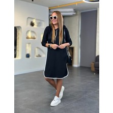 Arben Boutique Kadın Uzun Kollu Kapüşon ve Ribana Detay Diz Üstü Elbise