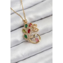 Çelik Zirkon Taşlı Tavus Kuşu Model Kadın Kolye