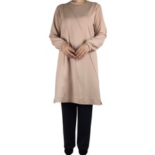 Kadın Önü Dikişli Kolları Lastikli Etek Ucu Bantlı Kristal Iki Iplik Mevsimlik Tunik