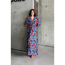 Dokuma Baskılı Yarasa Kol Elbise S8124