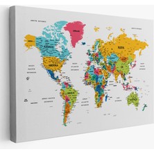  Türkçe Dünya Haritası Dekoratif Kanvas Tablo Son Derece DETAYLI-1628