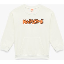Uzun Kollu Bisiklet Yaka Şardonlu Pamuklu Sweatshirt