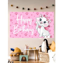 Sevimli Kedi Temalı Doğum Günü Afişi Arkafonu 60X100 Vinil Branda Pankart Doğum Günü Parti Seti Süsü