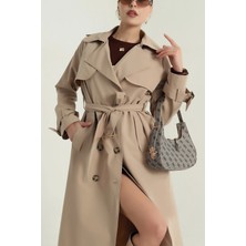 Kadın Regular Kruvaze Yaka Düğmeli Kemerli Uzun Trençkot 5711045