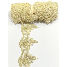 Gold Simli Sütlü Kahve Güpür / Boncuk Güpür / 8 mt