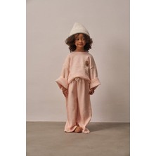 Pudra Cookie Nakışlı Dökümlü Alt Üst Takım