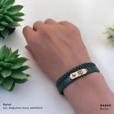 14 Ayar Altın Plakalı Eylül Ayı Doğumlarına Koyu Yeşil Derili Kelebek Motifli Hediye BILEKLIK-656AY