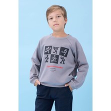 Erkek Çocuk Bisiklet Yaka Mevsimlik Baskılı Sweatshirt Gri