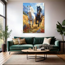 Kanvas Tablo Ev Ofis Duvar Tablosu Siyah Beyaz Koşan Atlar Yeni Ev Hediyesi Kanvas Ev Dekoru