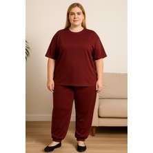 Kadın Büyük Beden Kısa Kollu Pijama Takımı Bordo