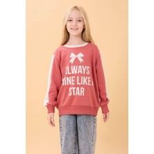 Kız Çocuk Baskılı Bisiklet Yaka Mevsimlik Sweatshirt Kiremit