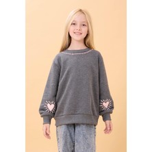 Perendi Kız Çocuk Antrasit Baskılı Mevsimlik Sweatshirt Bisiklet Yaka Standart Cep Özelliği